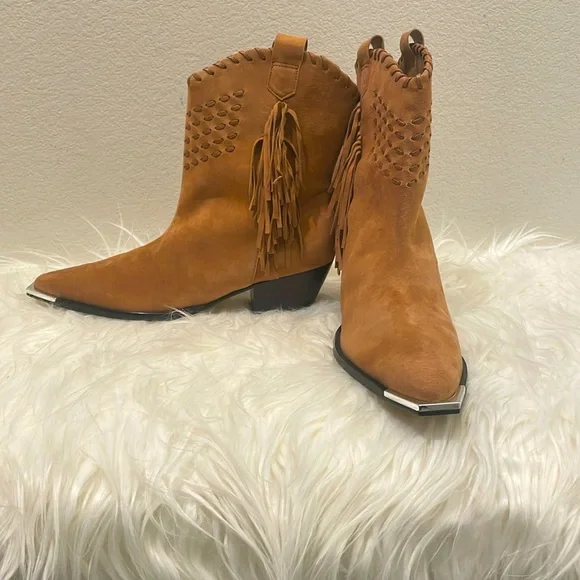 Schutz  Alexxa  Western Fringe Suede Cowboy Boots Brown Size 7.5 NWT - Picture 8 of 15